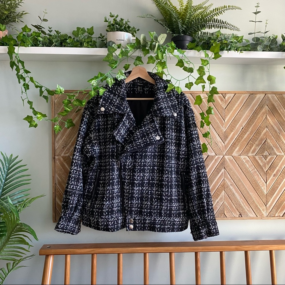 NWOT Forever 21 Tweed Moro Jacket Mono Plaid